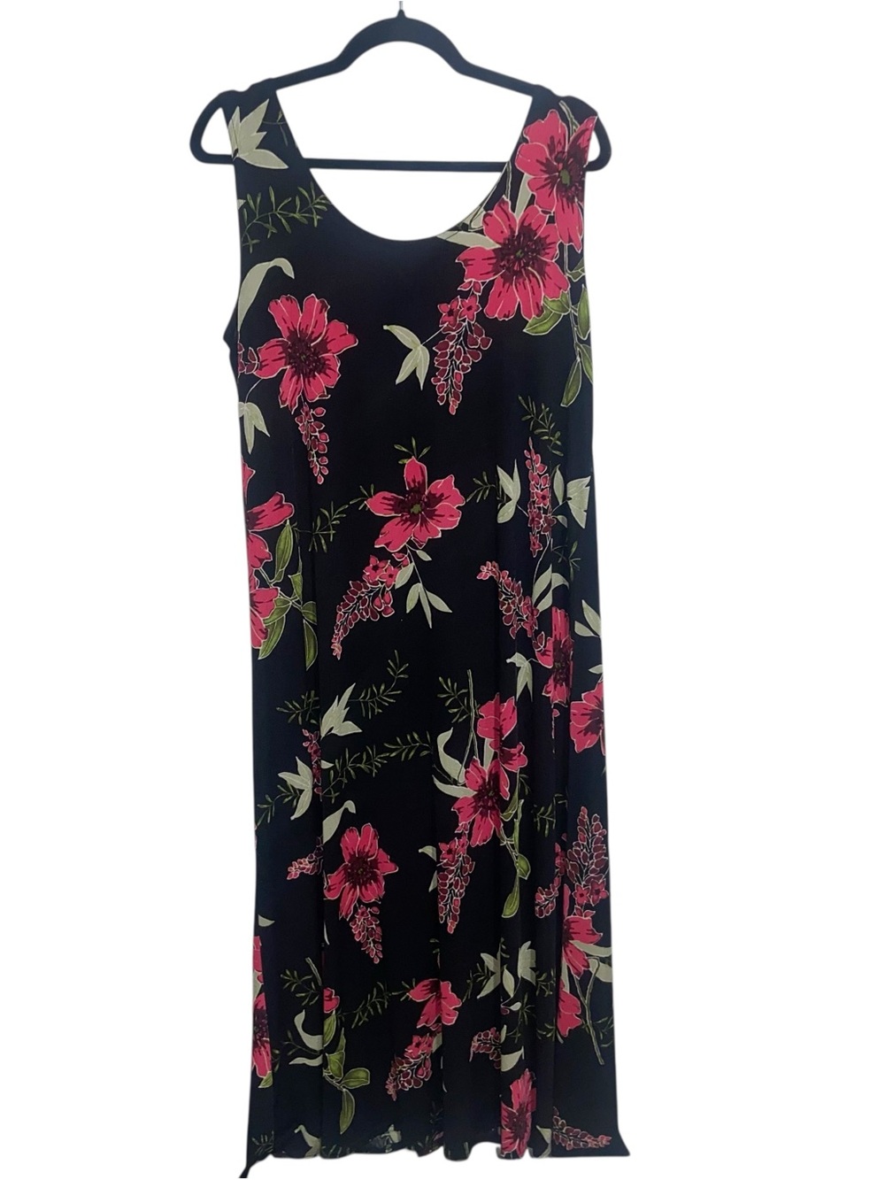 Jostar Dress Womens XL Floral Stretch Slinky Knit USA Tropical Sleeveless Maxi
